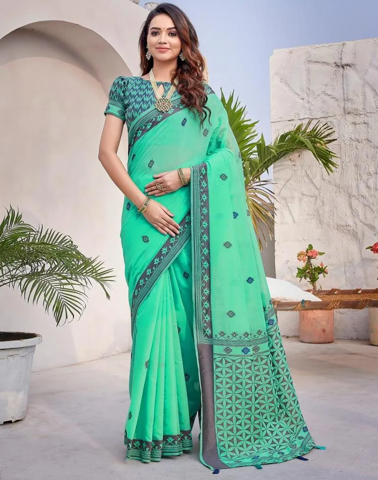 Turquoise Silk Plain Sarees