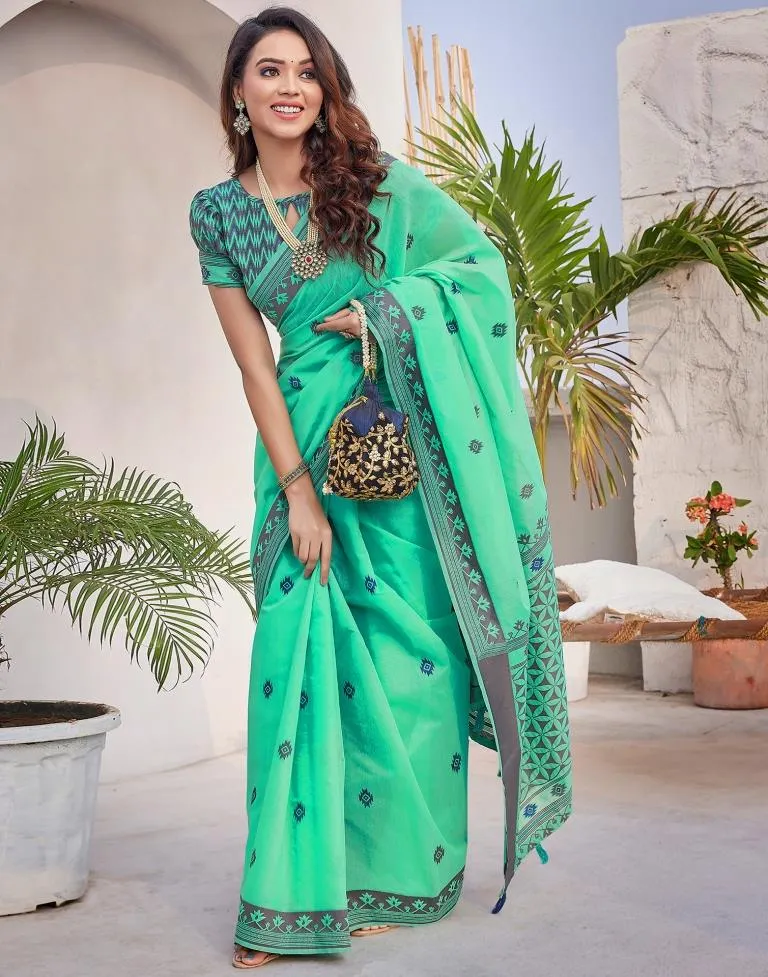 Turquoise Silk Plain Sarees