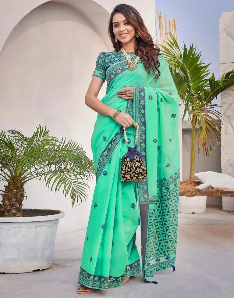 Turquoise Silk Plain Sarees