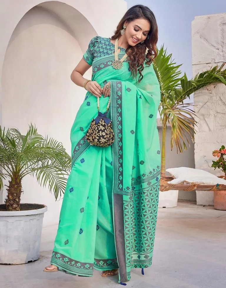 Turquoise Silk Plain Sarees