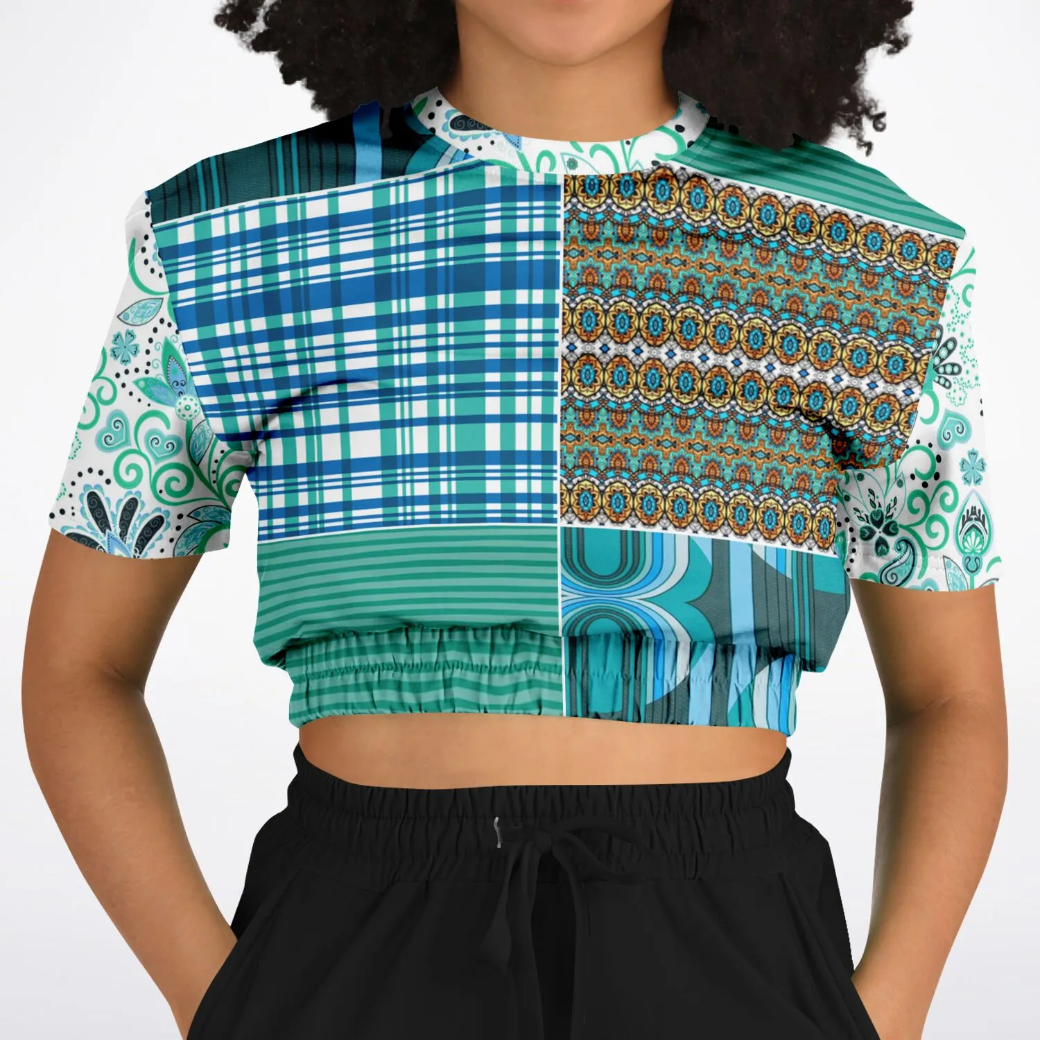 Turquoise Tonight Short Sleeve Cropped Eco-Poly Sweater