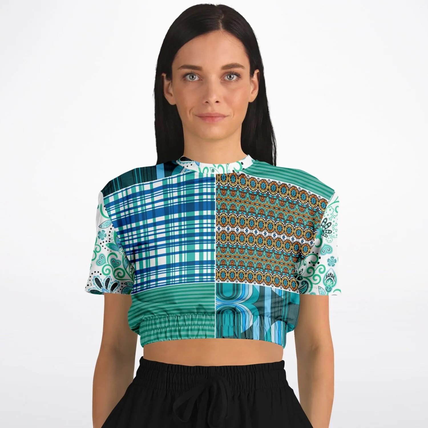 Turquoise Tonight Short Sleeve Cropped Eco-Poly Sweater