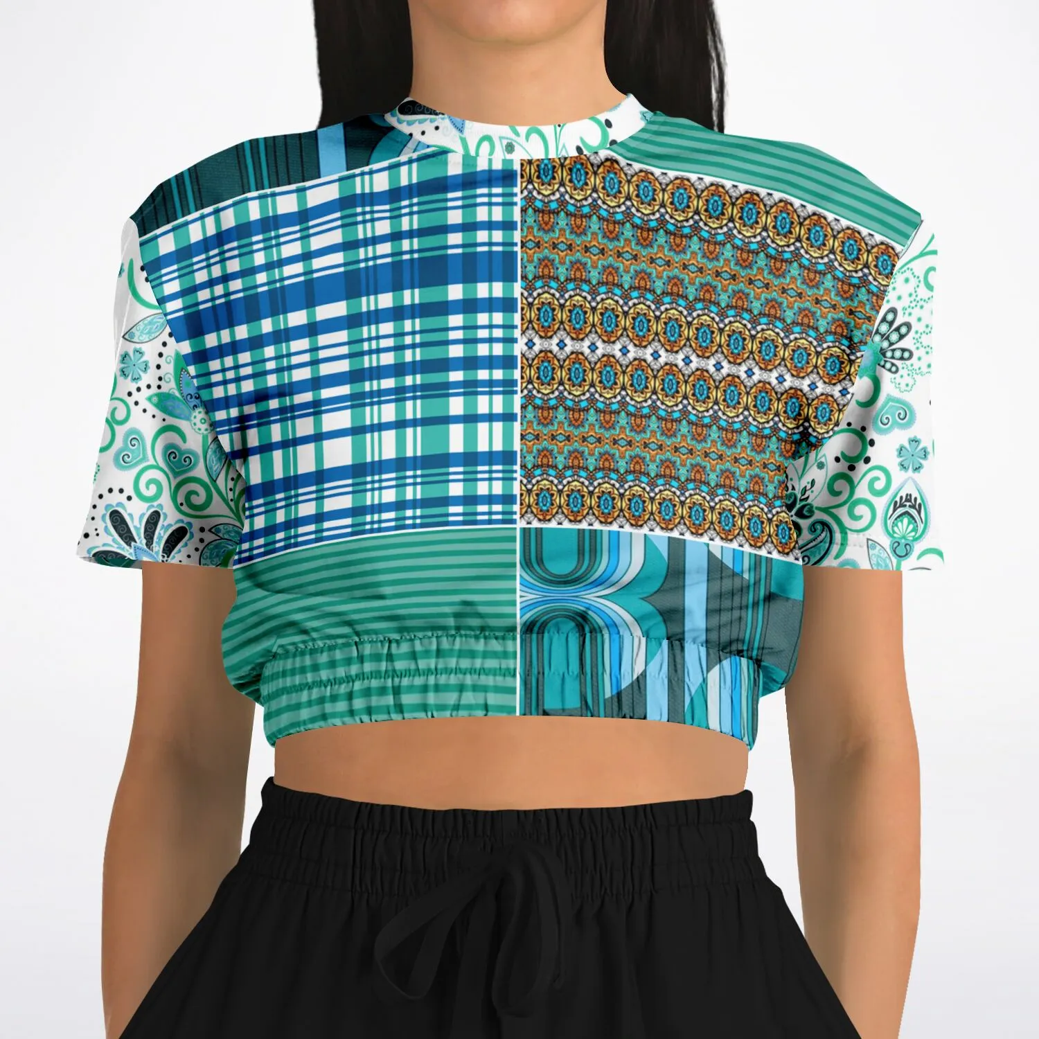 Turquoise Tonight Short Sleeve Cropped Eco-Poly Sweater