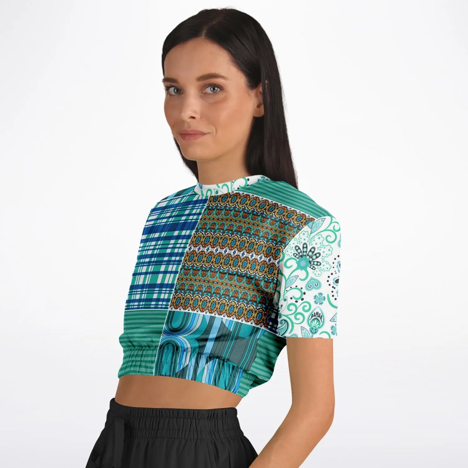 Turquoise Tonight Short Sleeve Cropped Eco-Poly Sweater