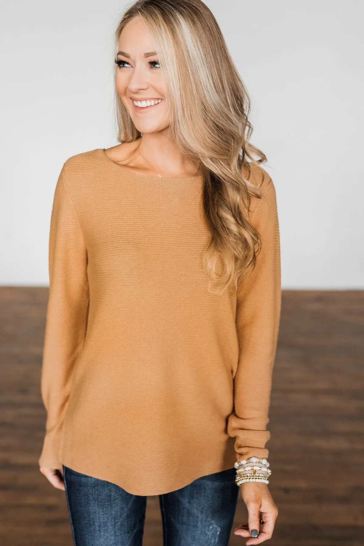 Up In The Clouds Knit Sweater- Light Camel