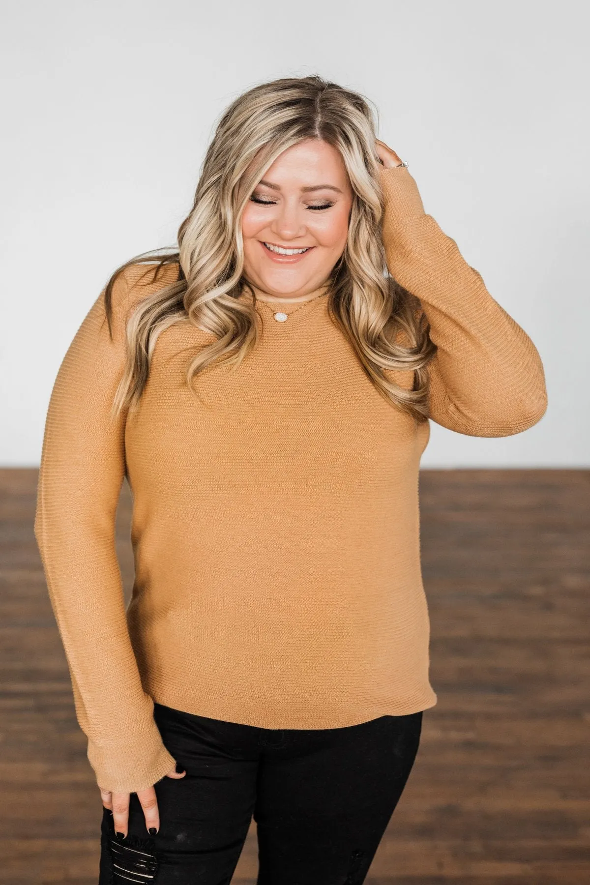 Up In The Clouds Knit Sweater- Light Camel