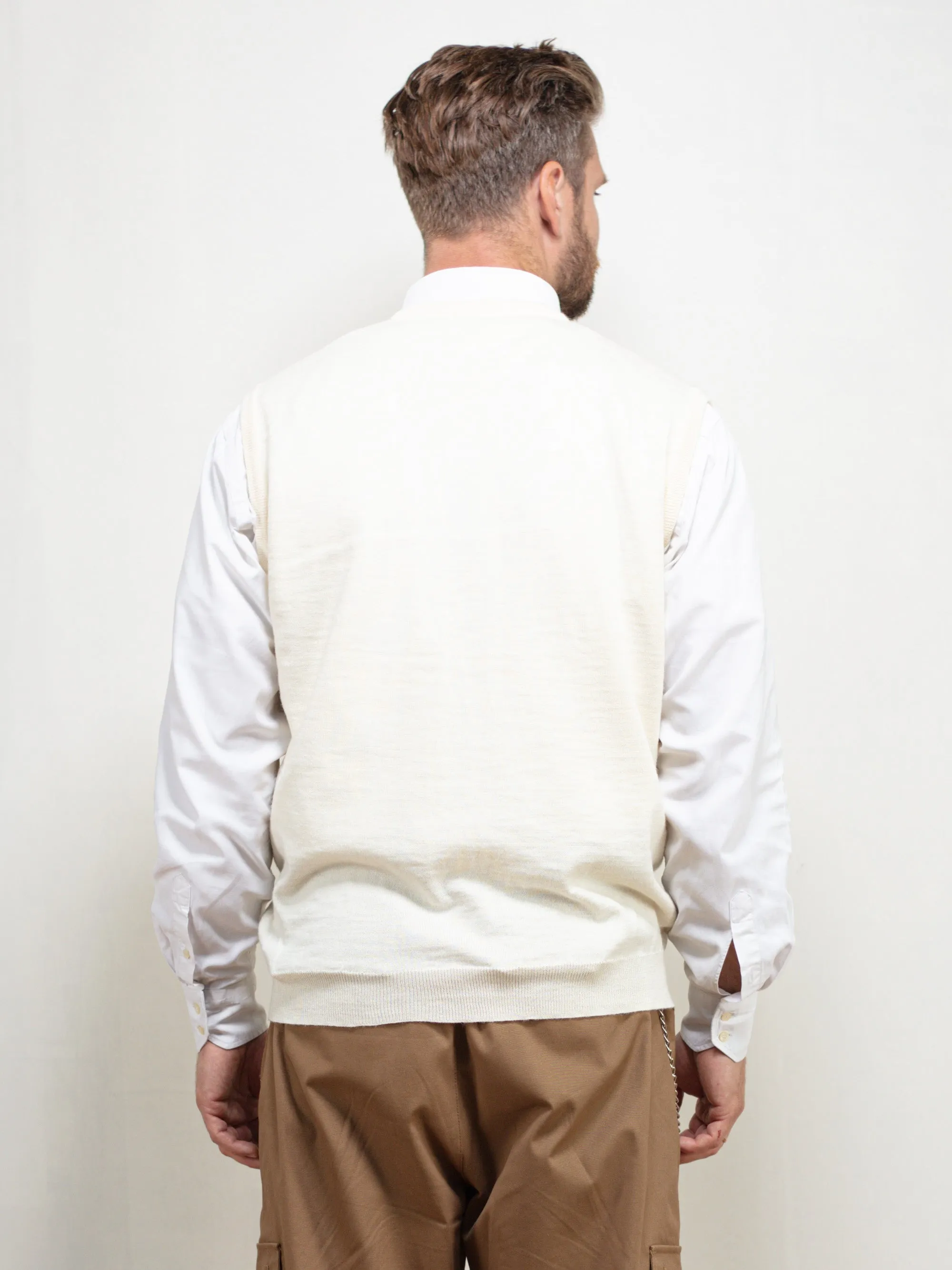 Vintage 80's Beige Sweater Waistcoat Vest