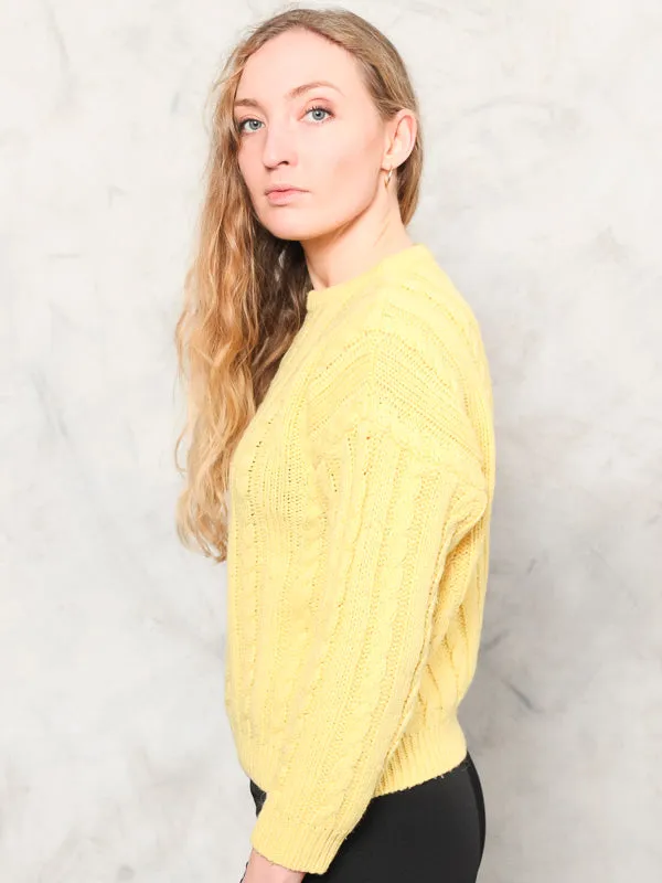 Vintage 80's Women BENETTON Yellow Knit Sweater