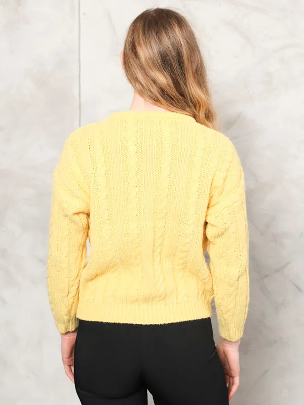 Vintage 80's Women BENETTON Yellow Knit Sweater