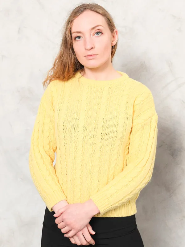 Vintage 80's Women BENETTON Yellow Knit Sweater