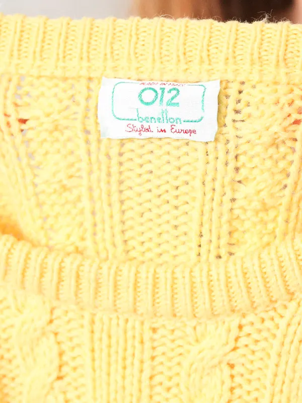 Vintage 80's Women BENETTON Yellow Knit Sweater