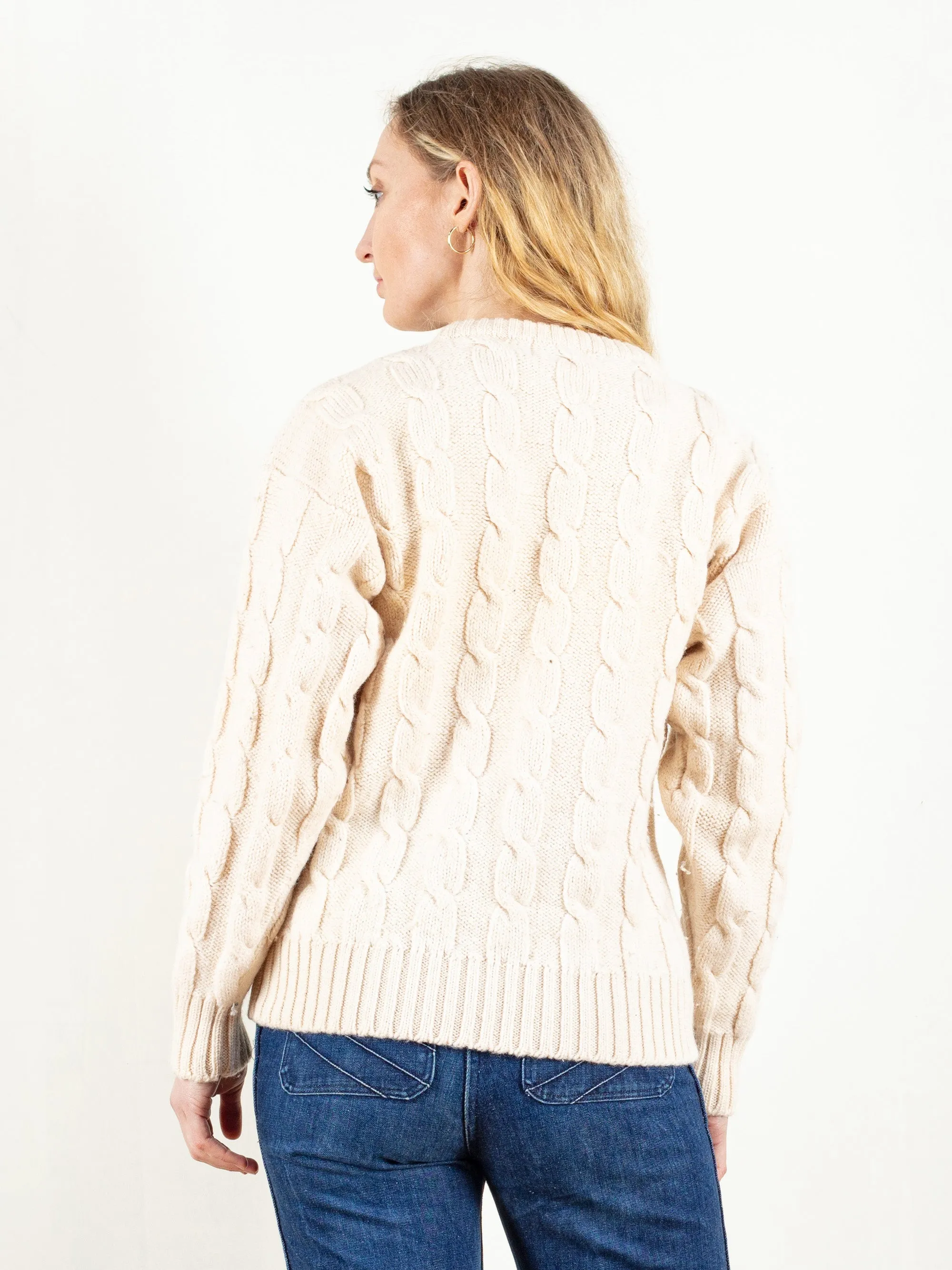 Vintage 90's Women Beige Wool Sweater