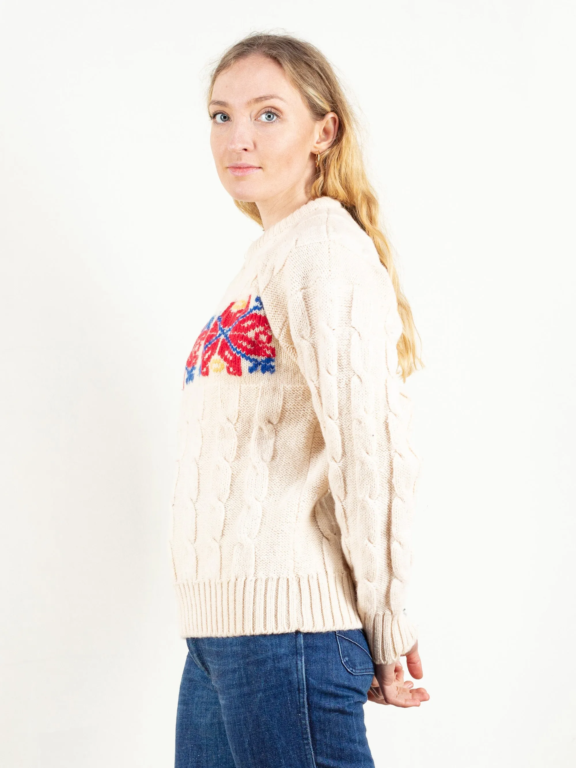 Vintage 90's Women Beige Wool Sweater