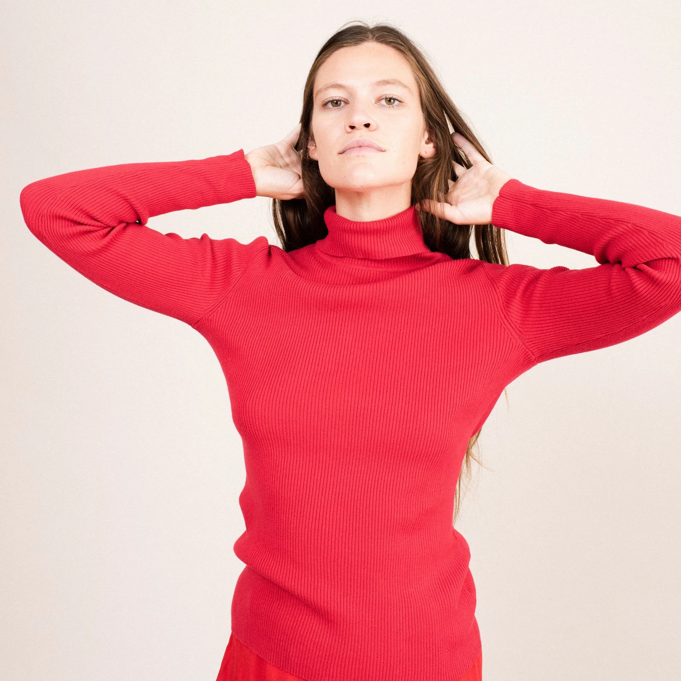 Vintage Red Rib Knit Turtleneck Sweater (S/M)