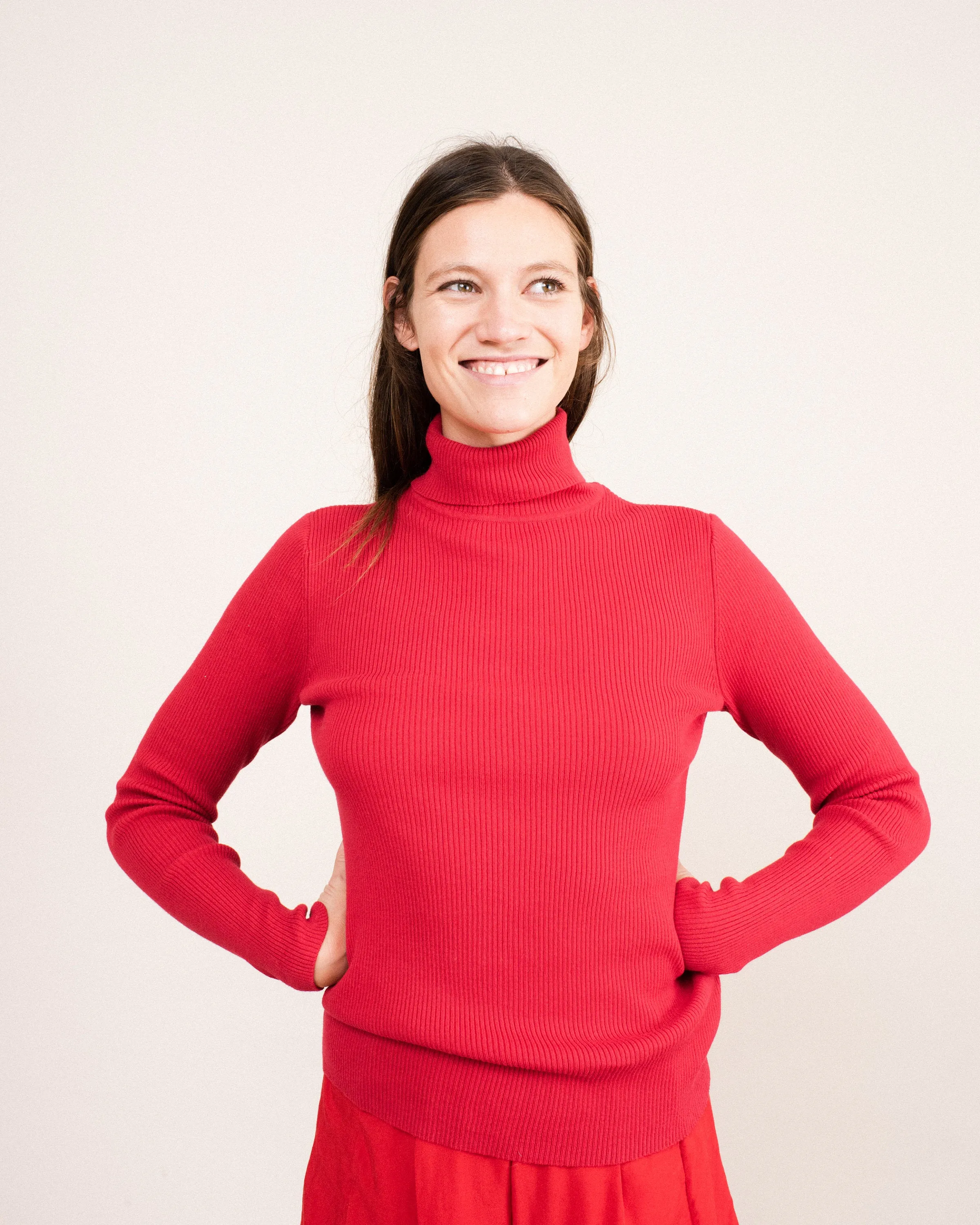 Vintage Red Rib Knit Turtleneck Sweater (S/M)