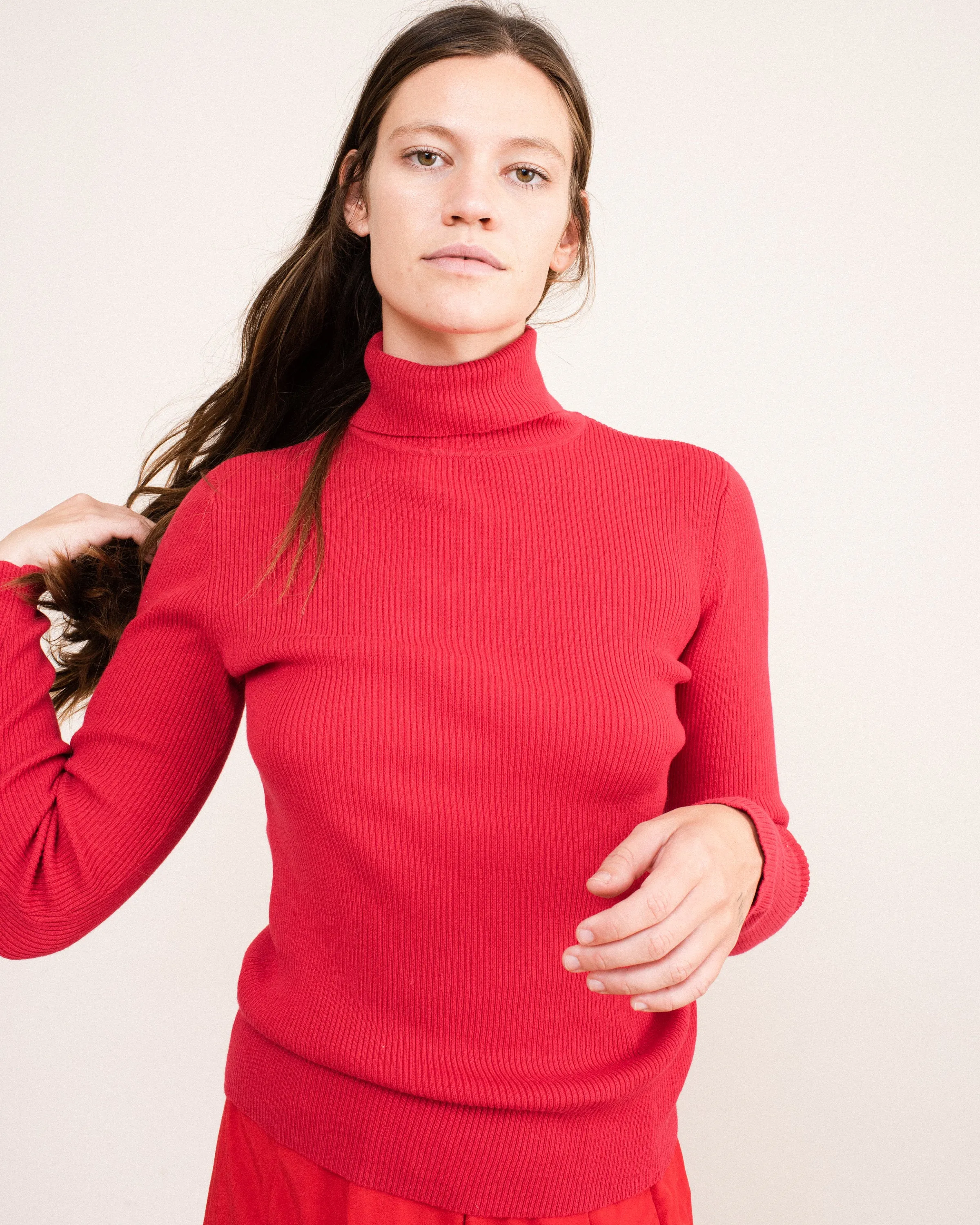 Vintage Red Rib Knit Turtleneck Sweater (S/M)