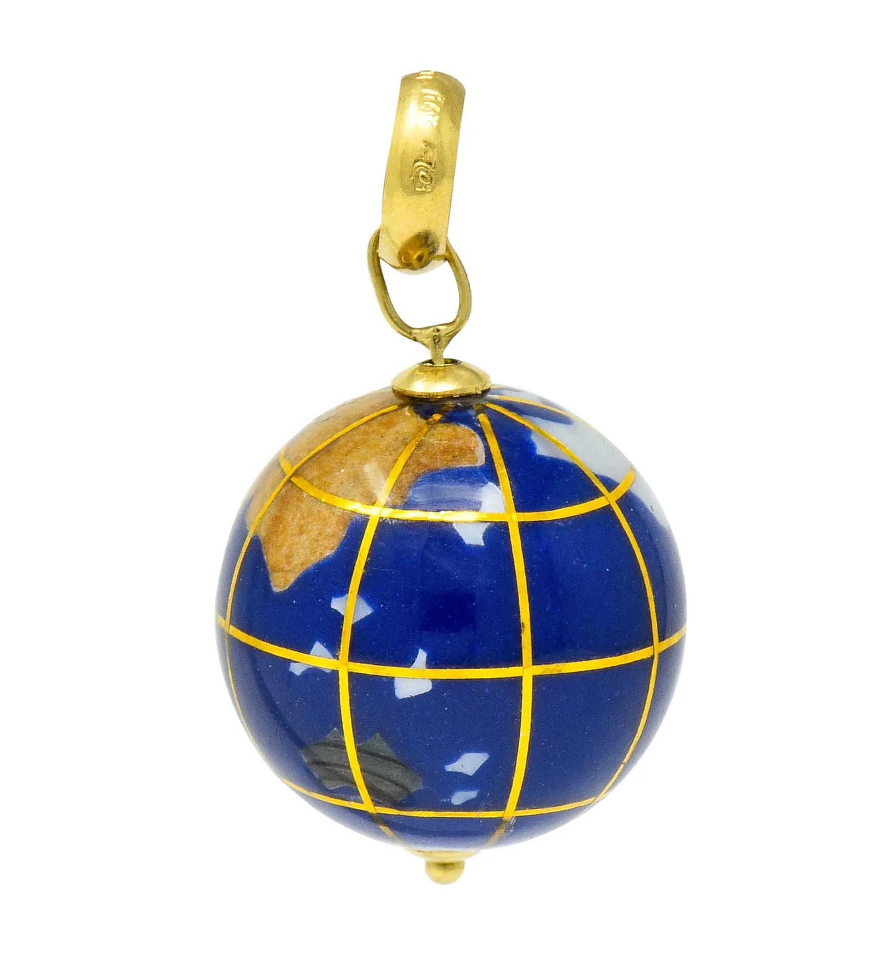 Vintage Shell Inlay Italian 14 Karat Gold Articulated Globe Pendant Charm