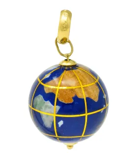 Vintage Shell Inlay Italian 14 Karat Gold Articulated Globe Pendant Charm