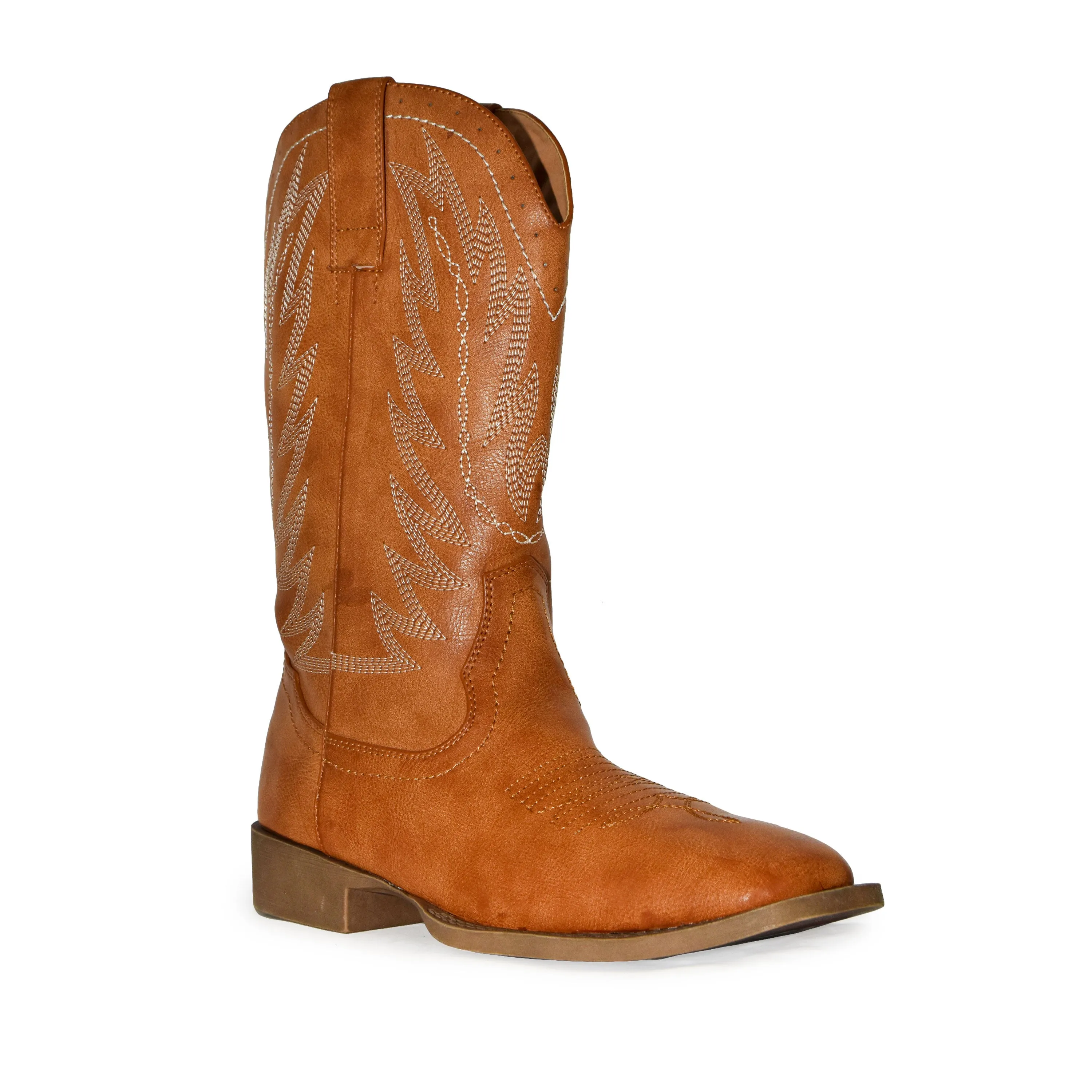 WEST-01 Faux Leather Western Square Toe Cowboy Boots