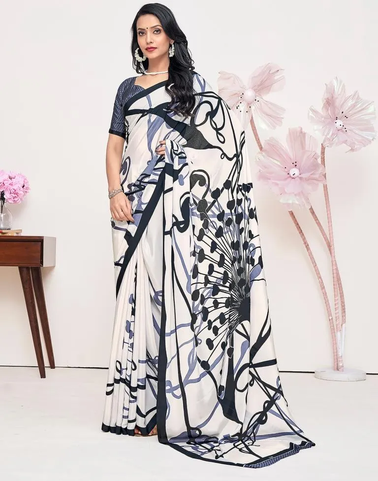 White Silk Printed Sarees