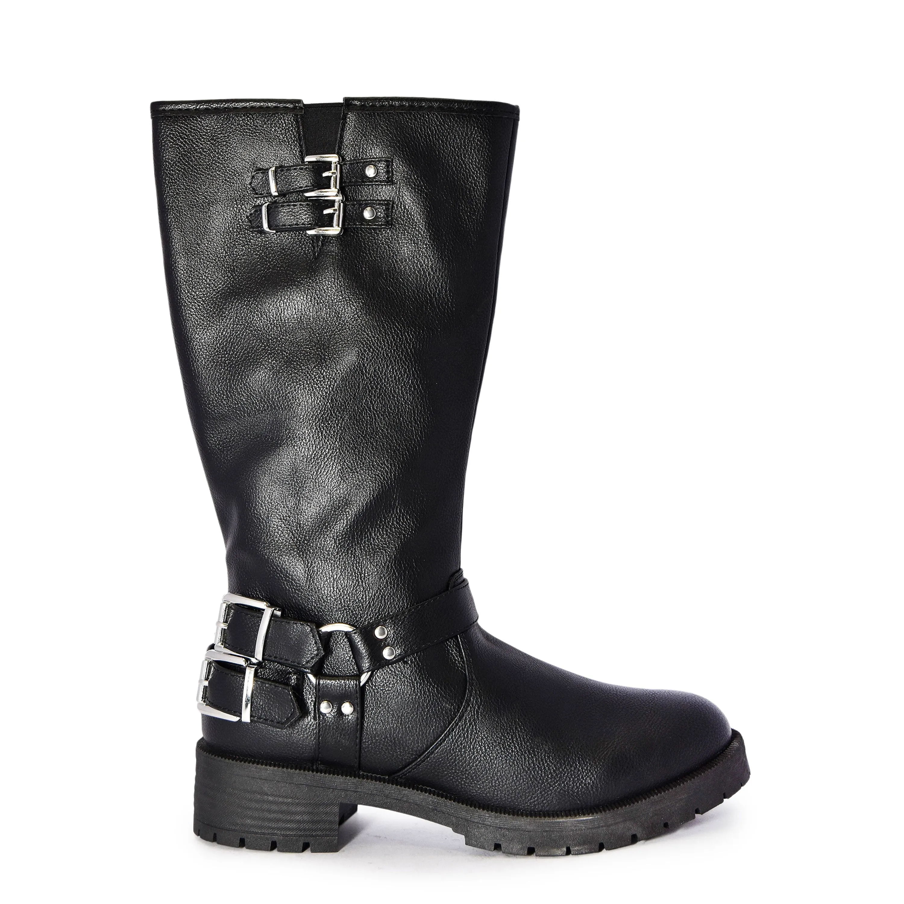 Wild Diva Women's Fashion Moto Harness Buckle Strap Mid-Calf Motorcycle Boots