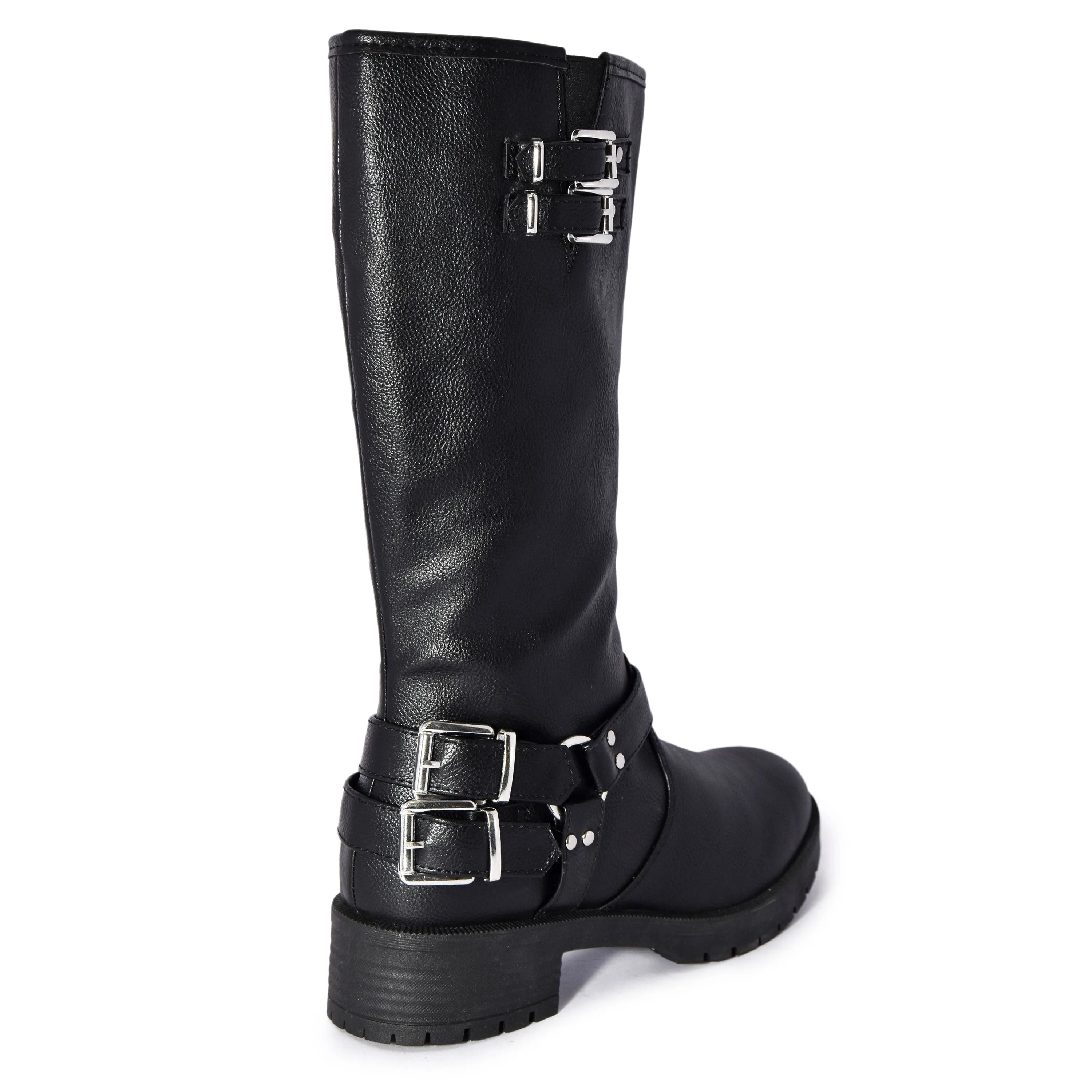 Wild Diva Women's Fashion Moto Harness Buckle Strap Mid-Calf Motorcycle Boots