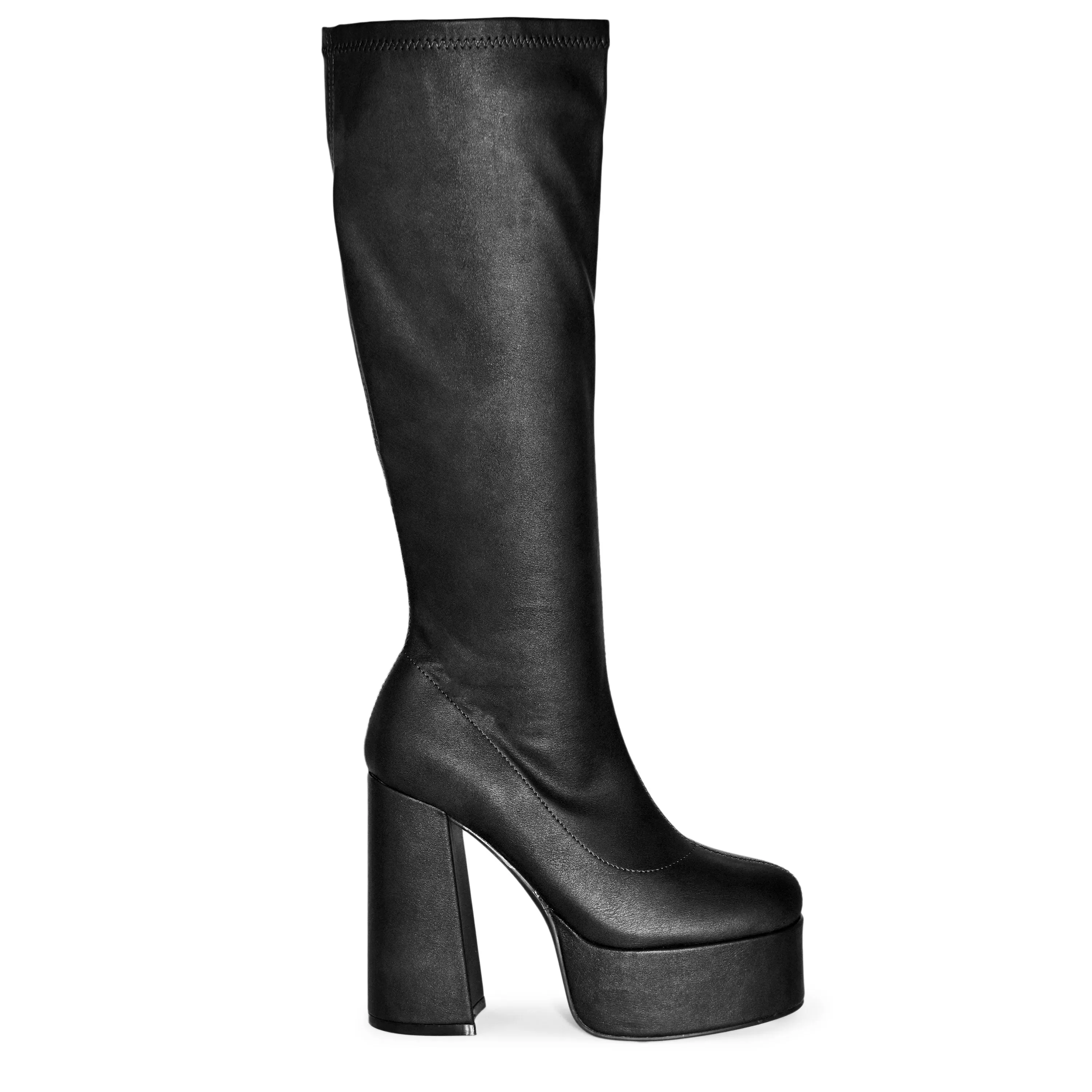 WINNA-01 Retro High Platform Chunky Block Heel Knee Length Boots