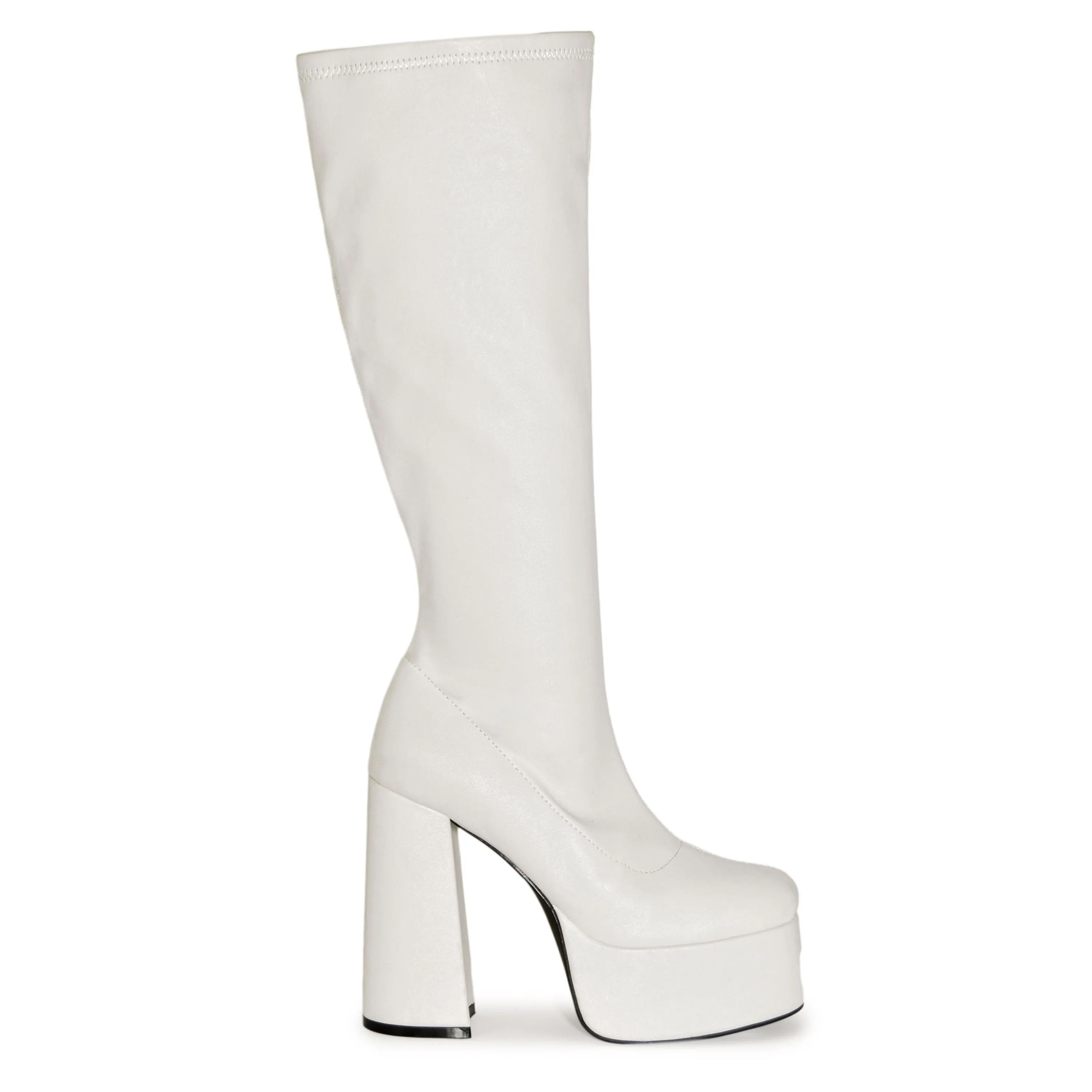 WINNA-01 Retro High Platform Chunky Block Heel Knee Length Boots