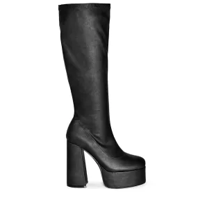 WINNA-01 Retro High Platform Chunky Block Heel Knee Length Boots