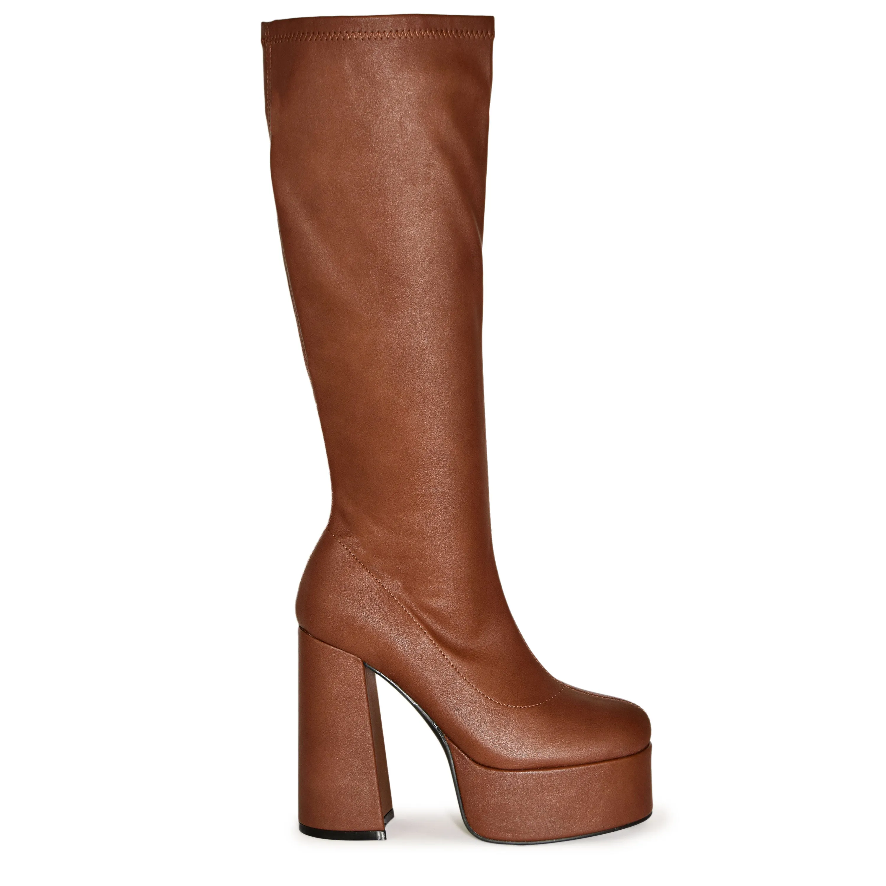 WINNA-01 Retro High Platform Chunky Block Heel Knee Length Boots