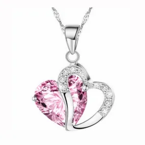 Women Heart-Shaped Crystal Sweater Chain Pendant Jewelry