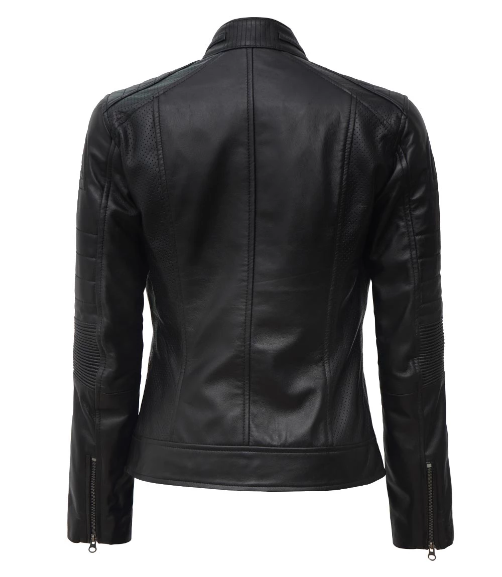 Women's Black Cafe Racer Leather Jacket - Best Seller