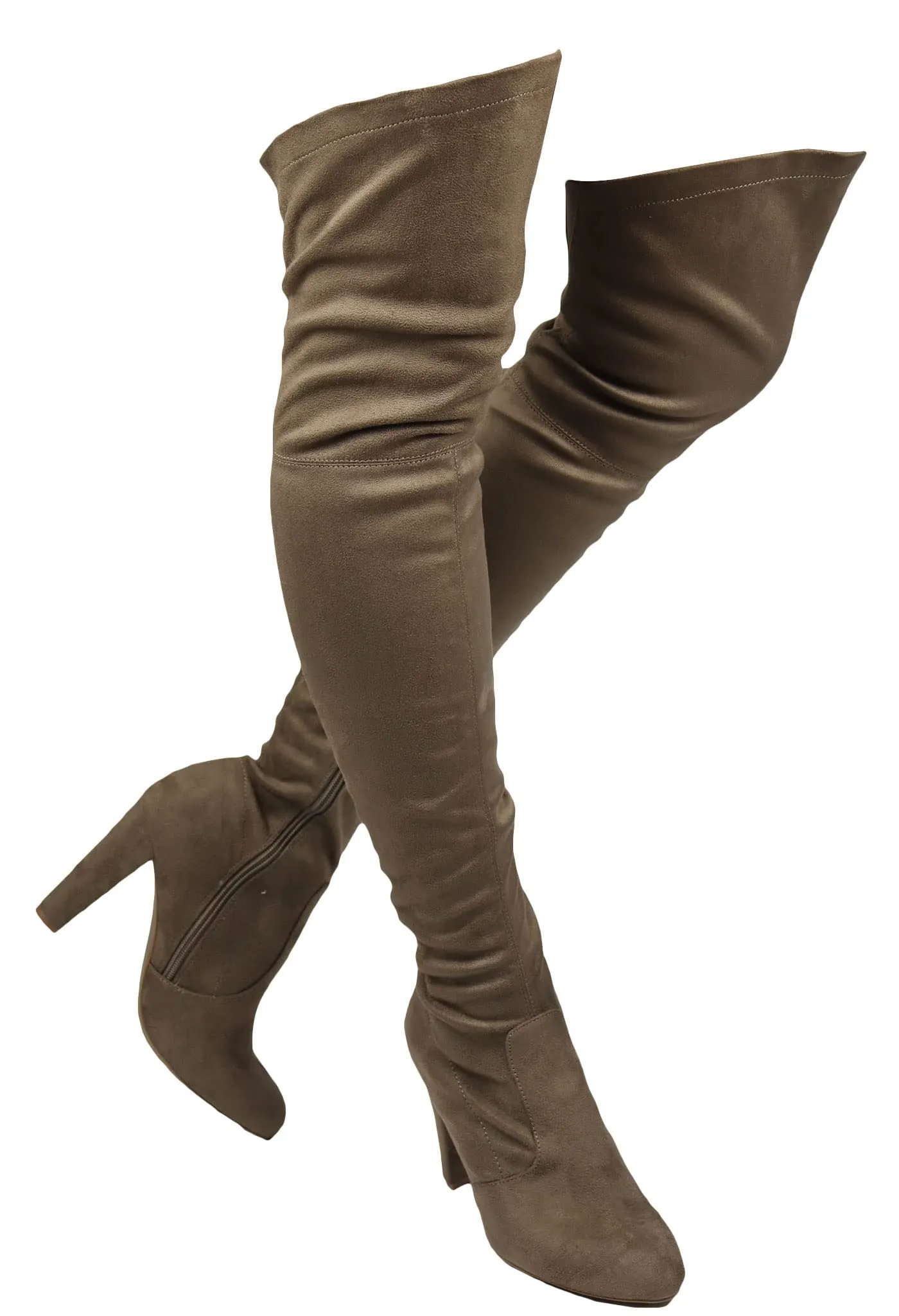 Womens Faux Suede Sexy Fitted Thigh High Over the Knee High Chunky Heel Boots