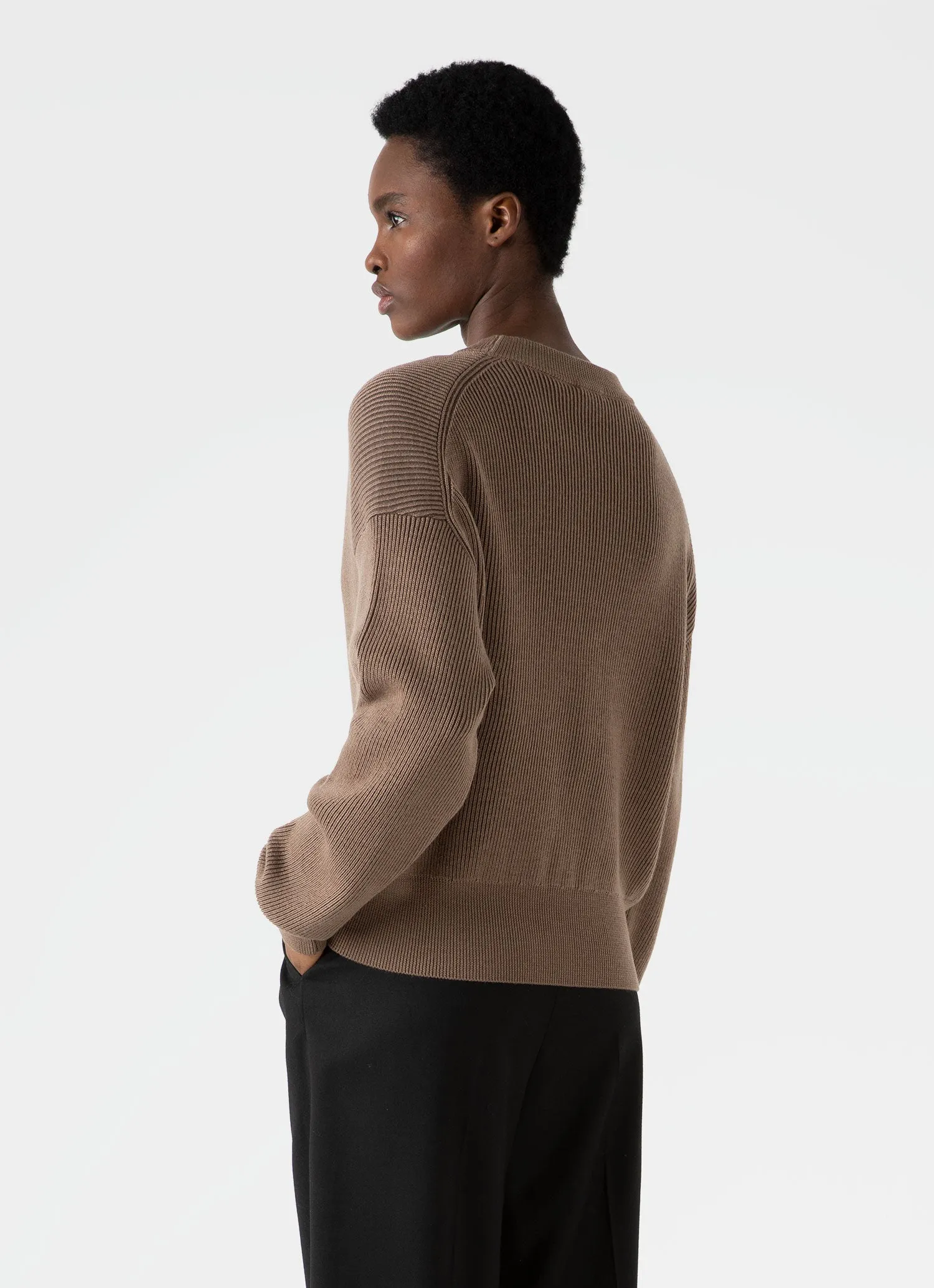 Women's Ribbed Crew Neck Jumper in Cedar