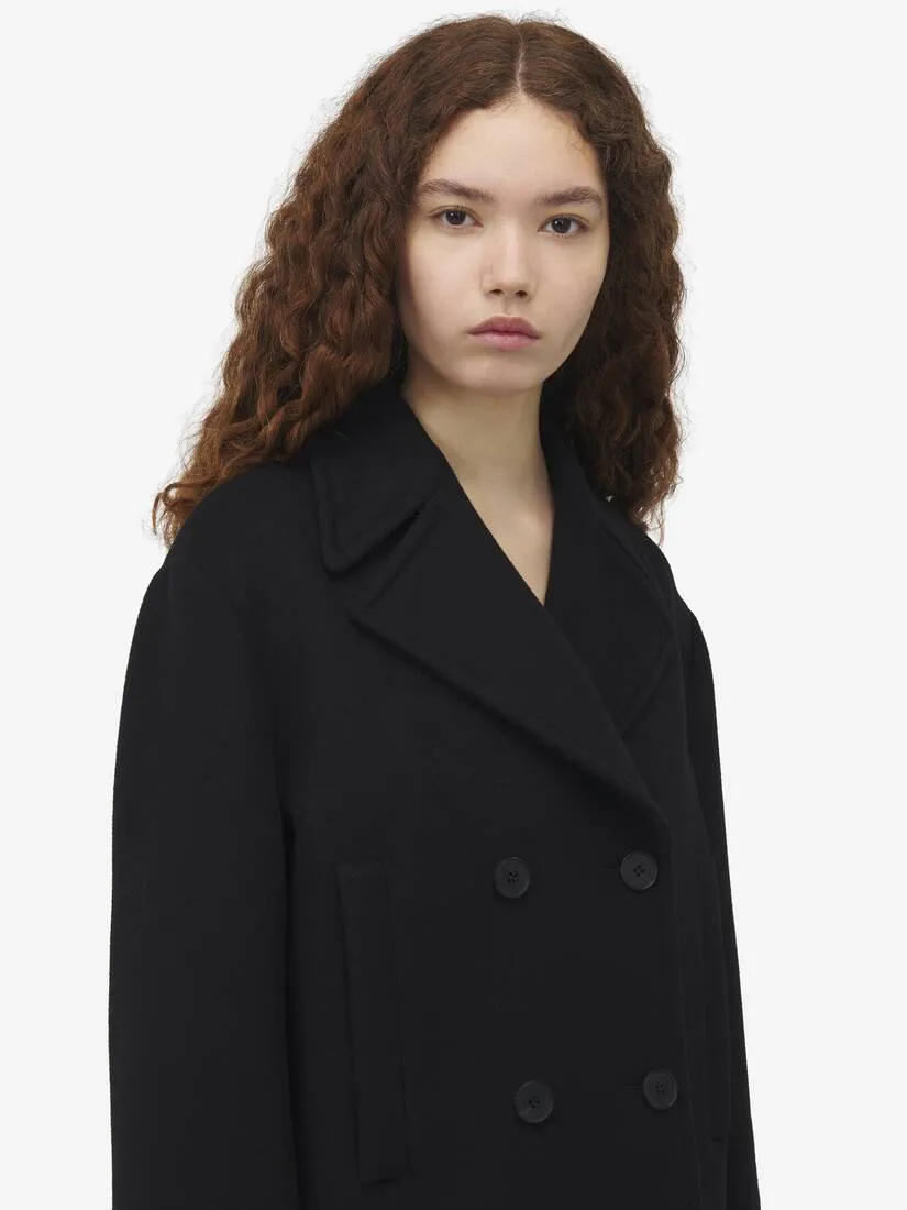 Women's Wool Felt Peacoat in Black