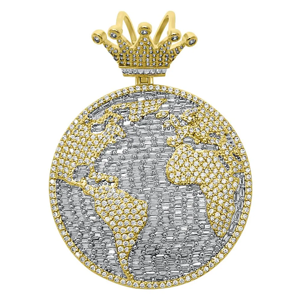 World Globe Baguette VVS CZ Hip Hop Iced Out Pendant