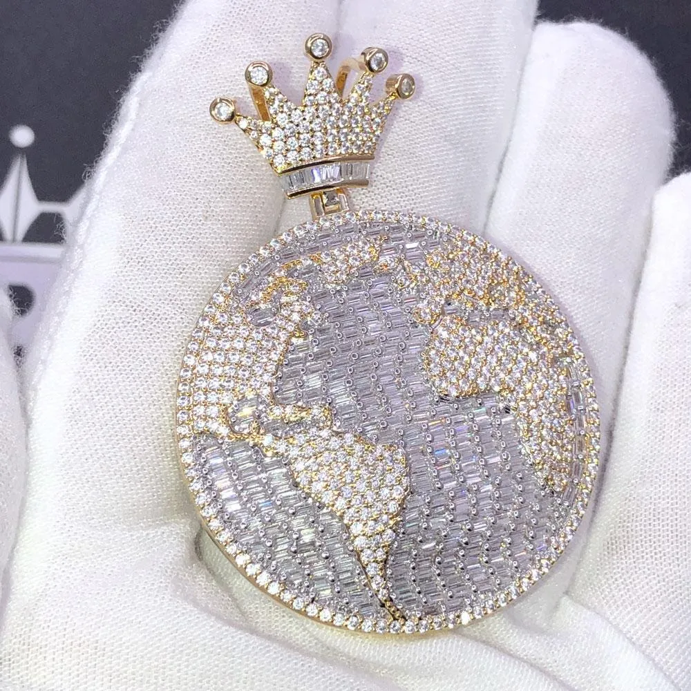 World Globe Baguette VVS CZ Hip Hop Iced Out Pendant