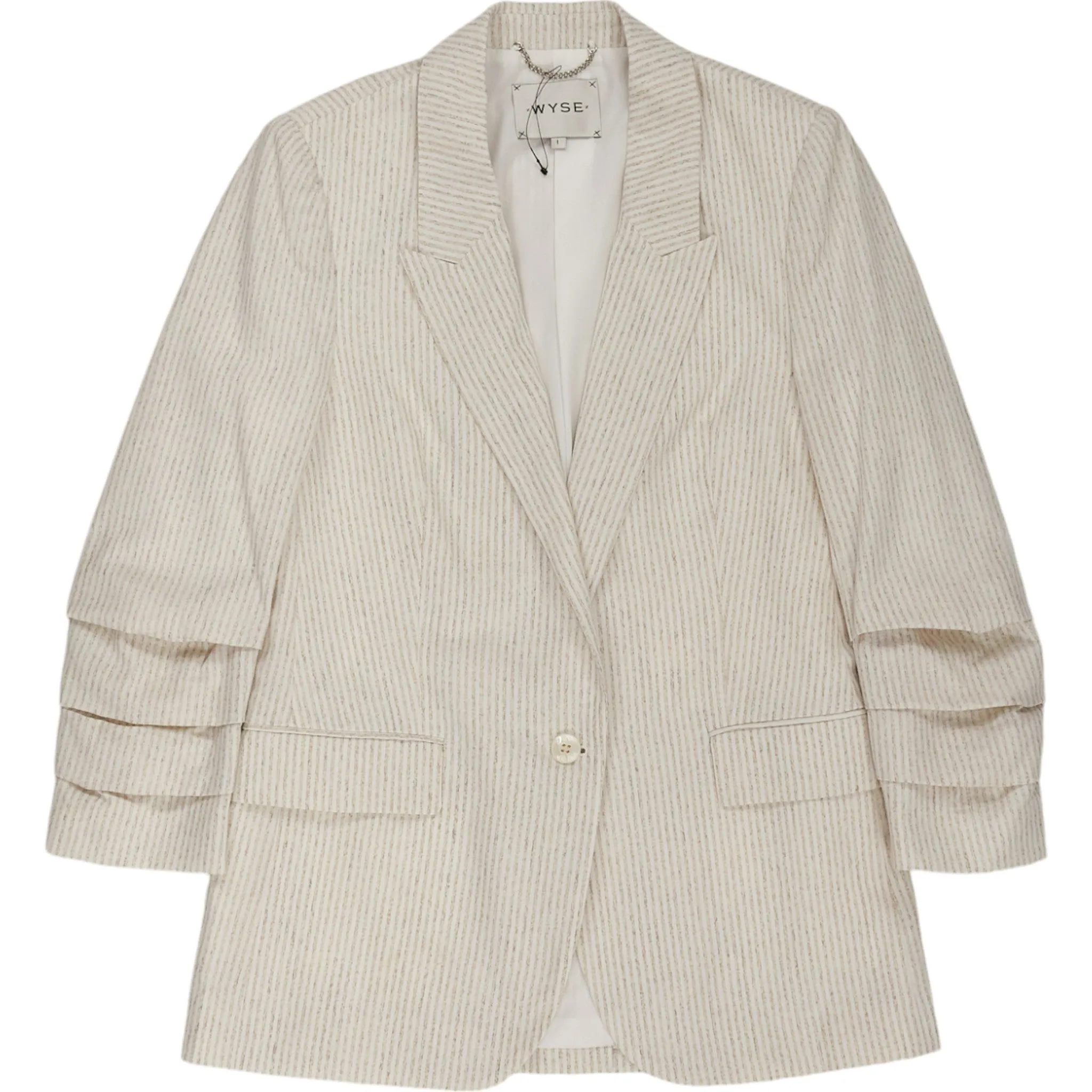 Wyse White/Brown Pushed Up Sleeve Blazer