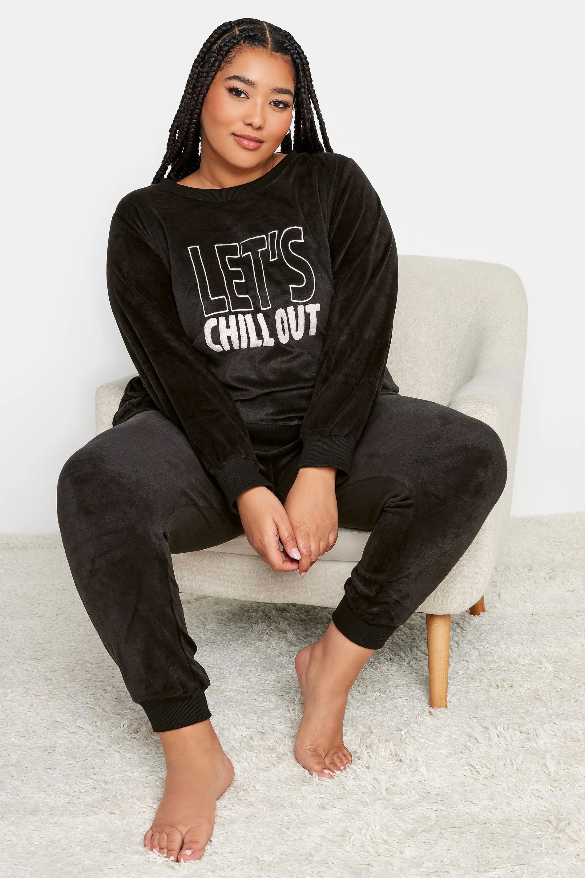 YOURS Curve Black 'Let's Chill' Fleece Lounge Set