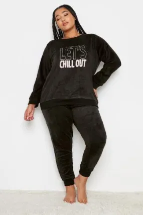 YOURS Curve Black 'Let's Chill' Fleece Lounge Set