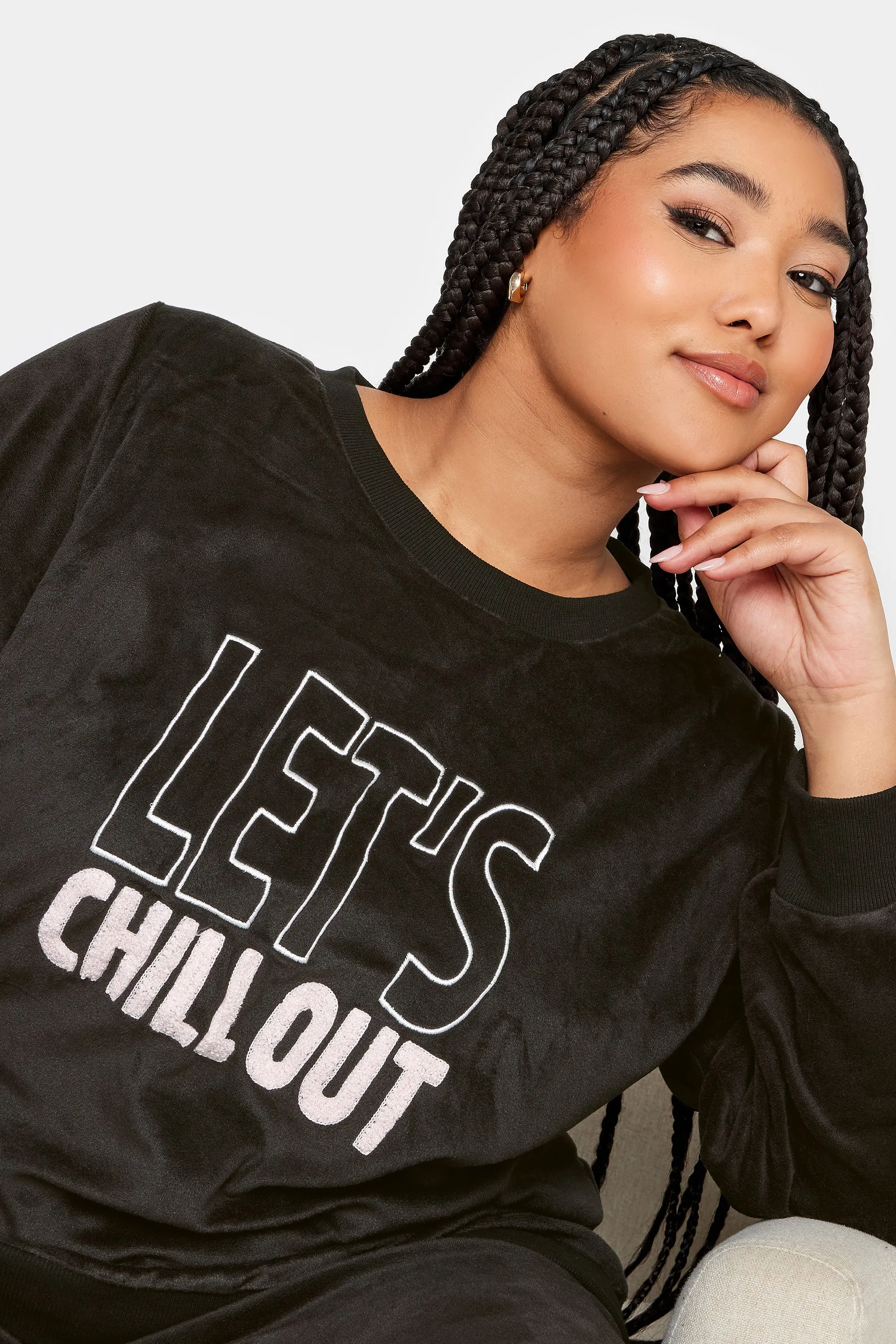 YOURS Curve Black 'Let's Chill' Fleece Lounge Set