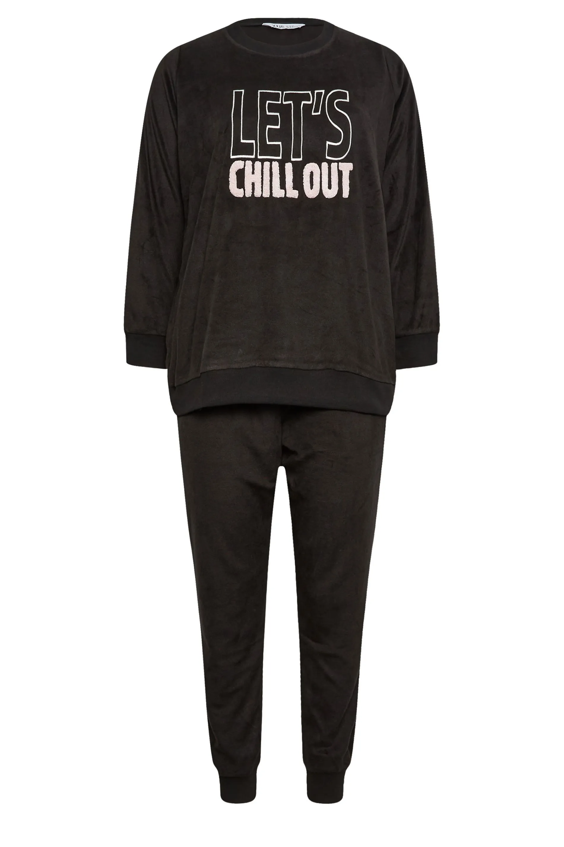 YOURS Curve Black 'Let's Chill' Fleece Lounge Set